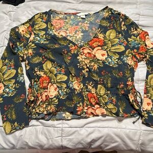 H&M Dark Floral V-Neck Blouse